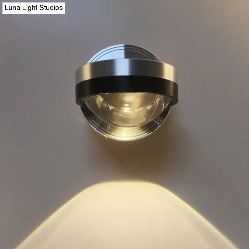 DecorBites™ Contemporary Round Wall Lamp: Metal & Crystal LED Light for Dining Room, Silver Finish, Warm/White Illumination