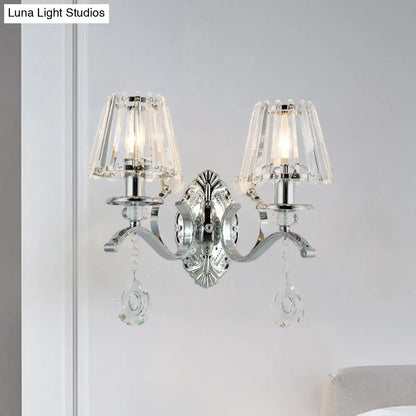 Contemporary silver crystal wall lamp 2-light fixture living room
