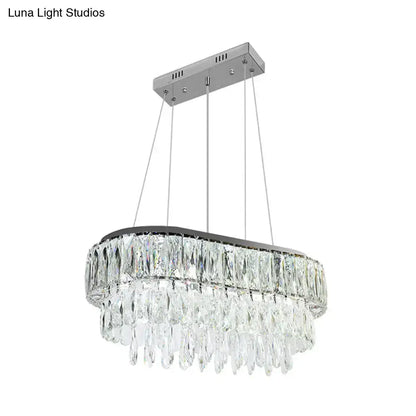 Contemporary silver oval crystal drip pendant light dining room