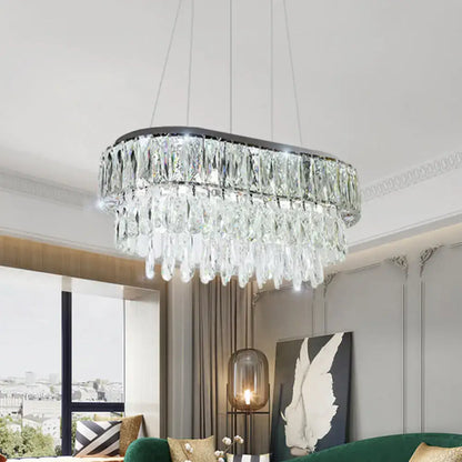 Contemporary silver oval crystal drip pendant light dining room