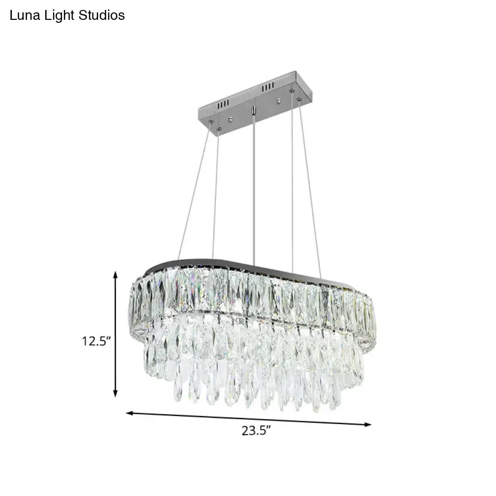 Contemporary silver oval crystal drip pendant light dining room