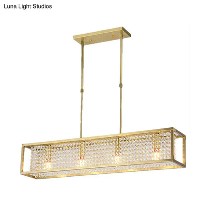 Contemporary silver rectangular chandelier with crystal drops dining room