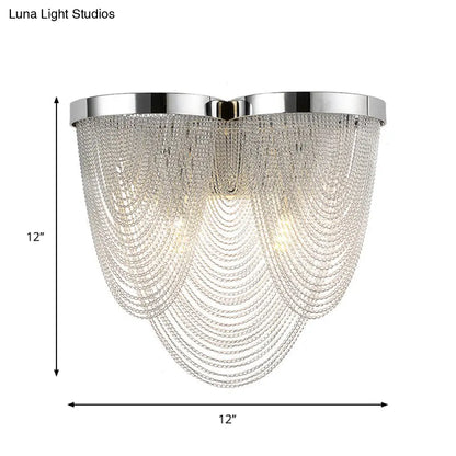 DecorBites™ Contemporary Silver Tassels Living Room Metal Sconce - 2-Light LED Wall Lamp Fixture