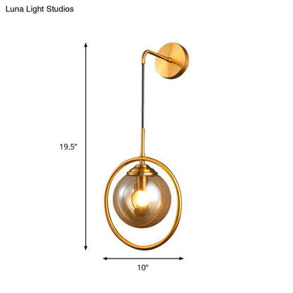 DecorBites™ Contemporary Smoke Gray/Clear/Amber Glass Wall Lamp: Single Brass Finish Sconce Light Fixture