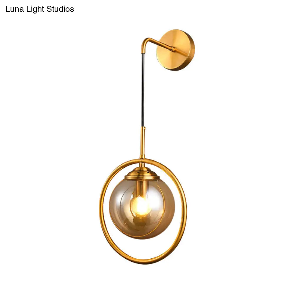 DecorBites™ Contemporary Smoke Gray/Clear/Amber Glass Wall Lamp: Single Brass Finish Sconce Light Fixture