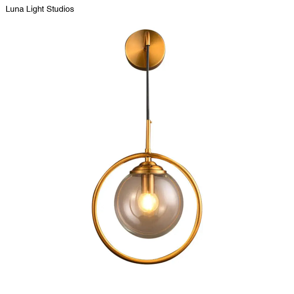 DecorBites™ Contemporary Smoke Gray/Clear/Amber Glass Wall Lamp: Single Brass Finish Sconce Light Fixture