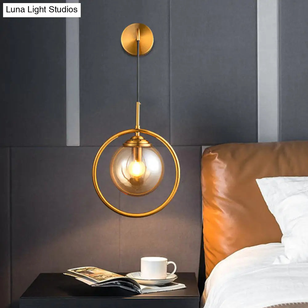 DecorBites™ Contemporary Smoke Gray/Clear/Amber Glass Wall Lamp: Single Brass Finish Sconce Light Fixture