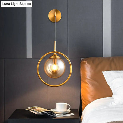 DecorBites™ Contemporary Smoke Gray/Clear/Amber Glass Wall Lamp: Single Brass Finish Sconce Light Fixture