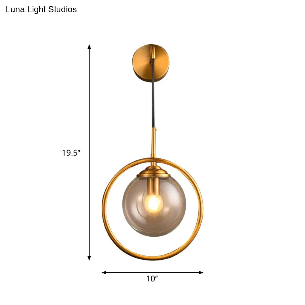 DecorBites™ Contemporary Smoke Gray/Clear/Amber Glass Wall Lamp: Single Brass Finish Sconce Light Fixture