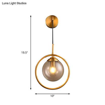 DecorBites™ Contemporary Smoke Gray/Clear/Amber Glass Wall Lamp: Single Brass Finish Sconce Light Fixture
