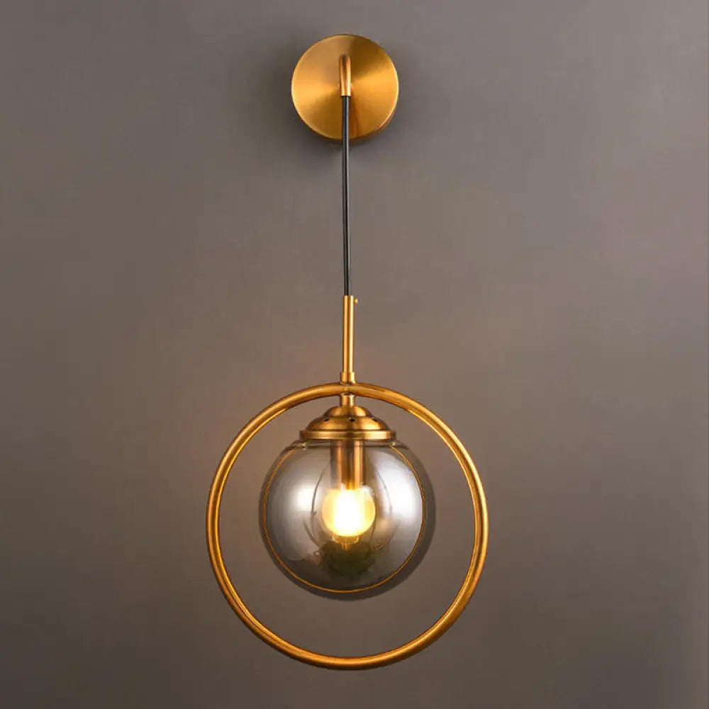DecorBites™ Contemporary Smoke Gray/Clear/Amber Glass Wall Lamp: Single Brass Finish Sconce Light Fixture