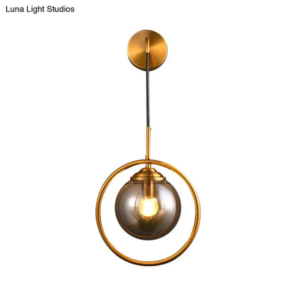 DecorBites™ Contemporary Smoke Gray/Clear/Amber Glass Wall Lamp: Single Brass Finish Sconce Light Fixture