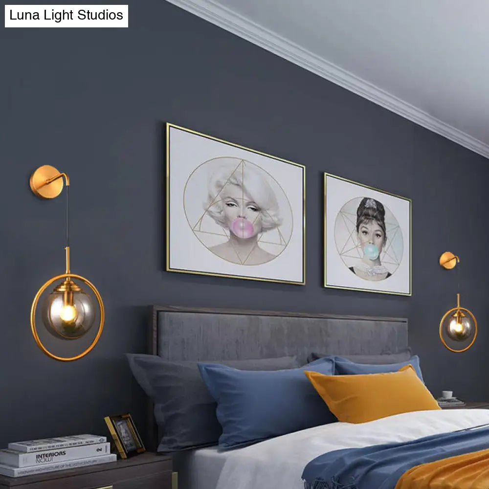 DecorBites™ Contemporary Smoke Gray/Clear/Amber Glass Wall Lamp: Single Brass Finish Sconce Light Fixture