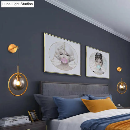 DecorBites™ Contemporary Smoke Gray/Clear/Amber Glass Wall Lamp: Single Brass Finish Sconce Light Fixture