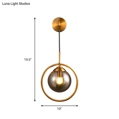 DecorBites™ Contemporary Smoke Gray/Clear/Amber Glass Wall Lamp: Single Brass Finish Sconce Light Fixture