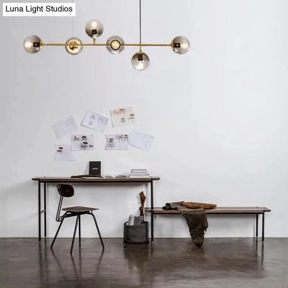 DecorBites™ Contemporary Smoke Gray Glass Globe Hanging Light Fixture - 6 Head Gold Island Light
