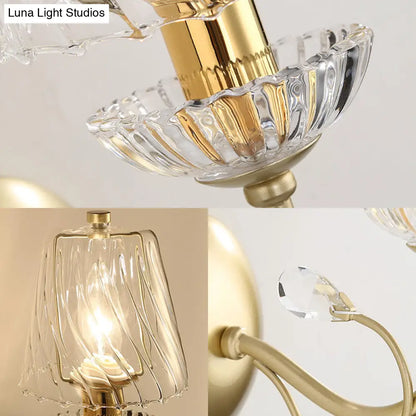 DecorBites™ Contemporary Swirl Glass Cone Wall Light with Crystal Deco - Gold