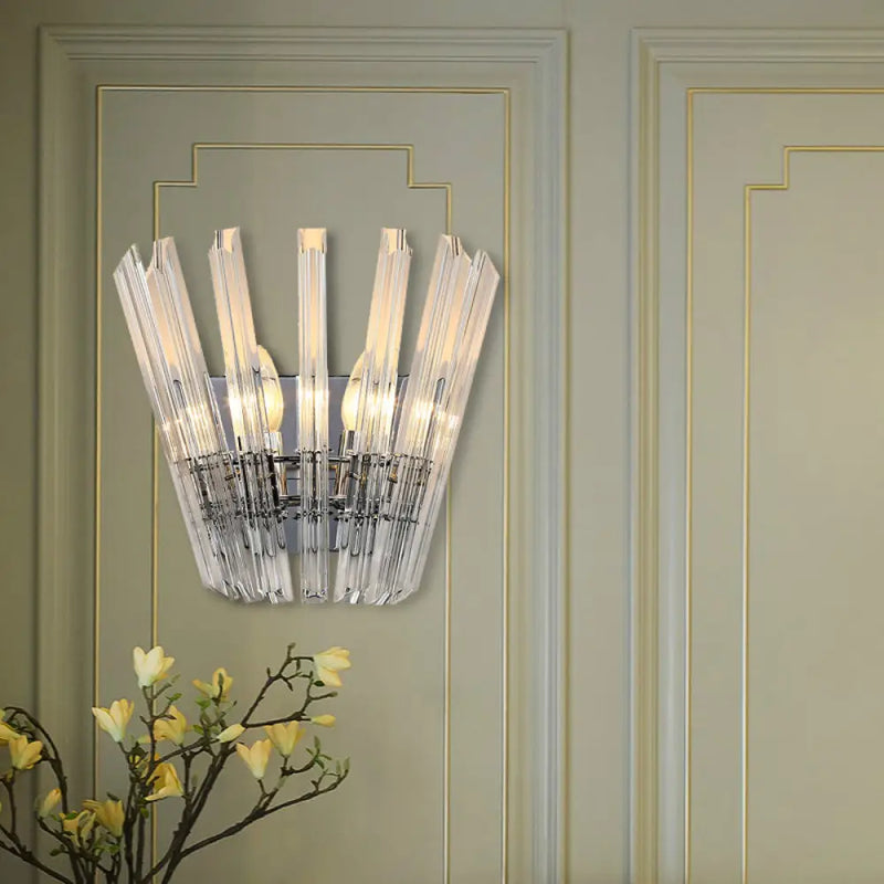 DecorBites™ Contemporary Tapered Wall Mount Light with Clear Crystal for Corridors - Chrome Finish - 2 Bulbs