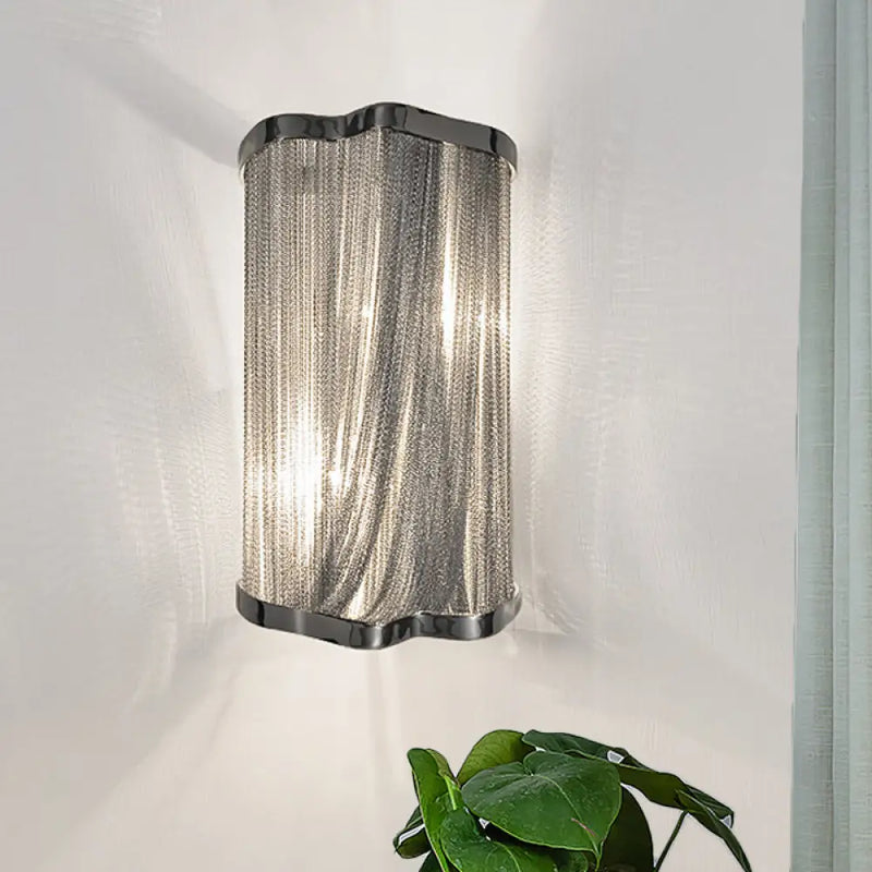 DecorBites™ Contemporary Tassels Aluminum Flush Wall Sconce - 1-Light Silver Finish Wall Mounted Light