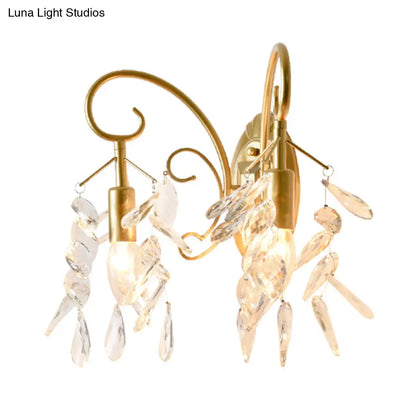 DecorBites™ Contemporary Teardrop Crystal Wall Mount Light with 2 Brass Sconce Lights for Bedroom