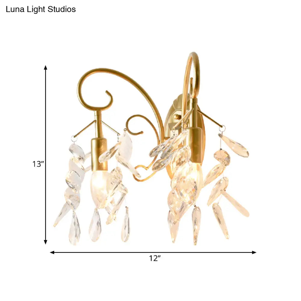 DecorBites™ Contemporary Teardrop Crystal Wall Mount Light with 2 Brass Sconce Lights for Bedroom