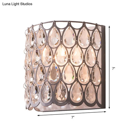 DecorBites™ Contemporary Teardrop Crystal Wall Sconce - White Cylinder Shade - Wall Mounted Light