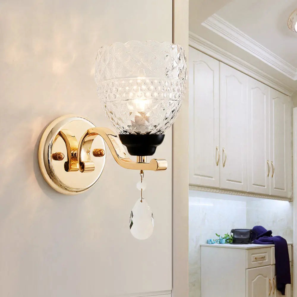 DecorBites™ Contemporary Textured Glass Wall Mount Sconce Light with Teardrop Crystal Drop - Chrome Finish