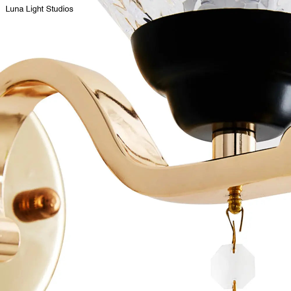 DecorBites™ Contemporary Textured Glass Wall Mount Sconce Light with Teardrop Crystal Drop - Chrome Finish