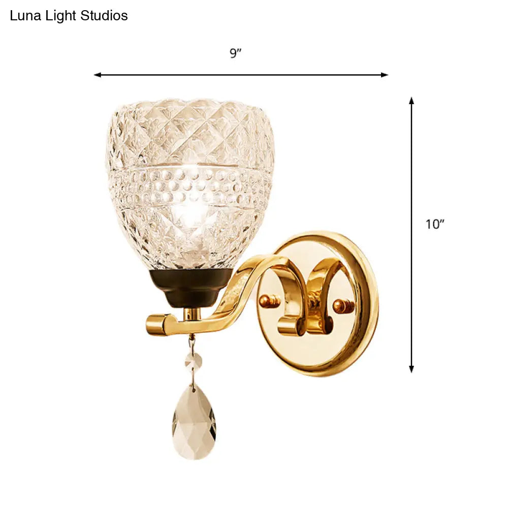 DecorBites™ Contemporary Textured Glass Wall Mount Sconce Light with Teardrop Crystal Drop - Chrome Finish