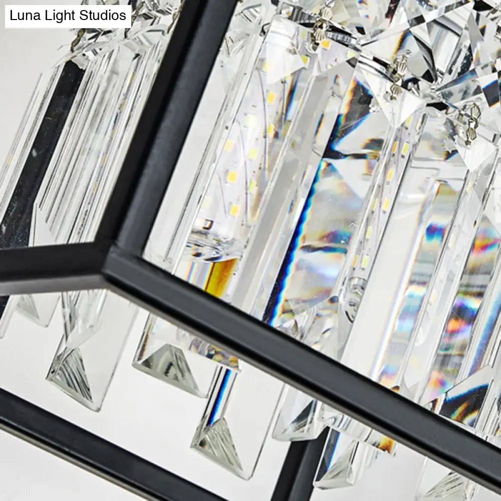DecorBites™ Contemporary Tri-Sided Crystal Rod Black Hanging Ceiling Light - Square, 3/4 Heads - Island Lamp