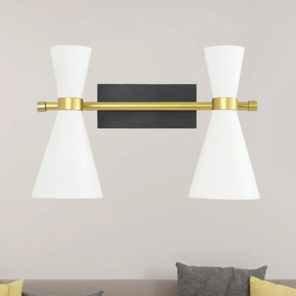 DecorBites™ Contemporary Trumpet Wall Sconce Light in Black/White/Gold with Adjustable Arm and 1-3 Lights