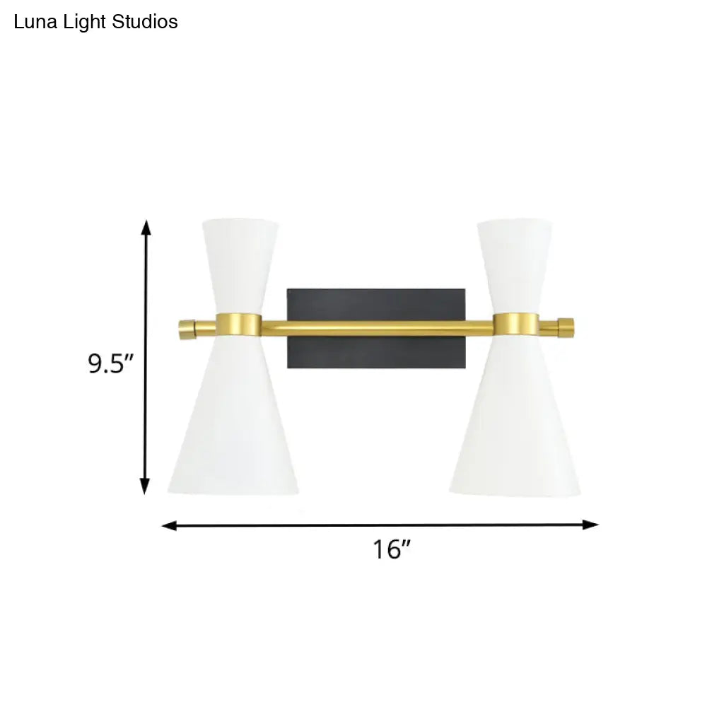 DecorBites™ Contemporary Trumpet Wall Sconce Light in Black/White/Gold with Adjustable Arm and 1-3 Lights