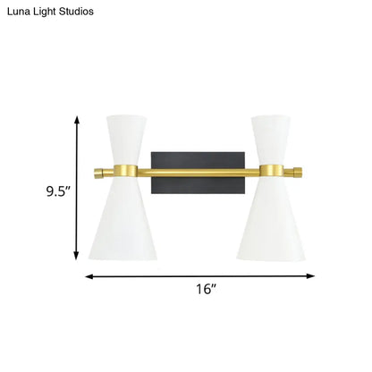 DecorBites™ Contemporary Trumpet Wall Sconce Light in Black/White/Gold with Adjustable Arm and 1-3 Lights
