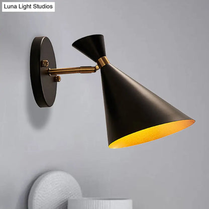 DecorBites™ Contemporary Trumpet Wall Sconce Light in Black/White/Gold with Adjustable Arm and 1-3 Lights