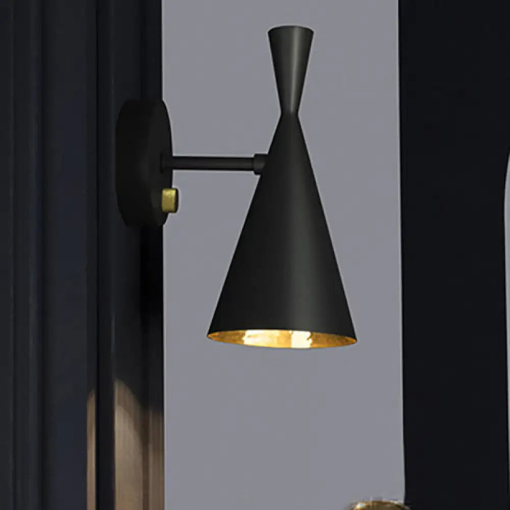 DecorBites™ Contemporary Trumpet Wall Sconce Light in Black/White/Gold with Adjustable Arm and 1-3 Lights