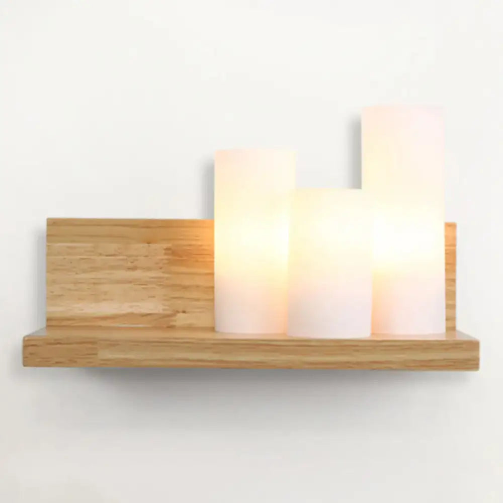 Contemporary tube shade wall lamp with wooden shelf for cloth shop