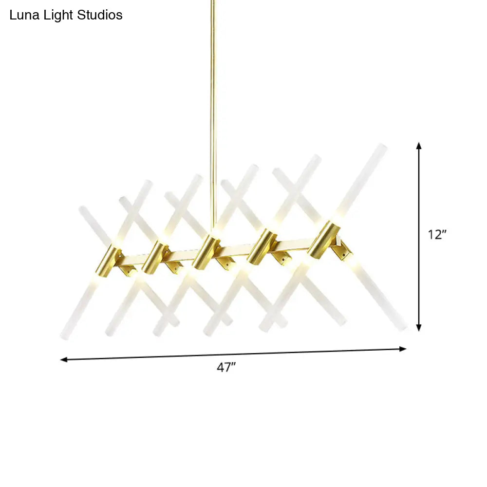 DecorBites™ Contemporary Tubular Acrylic Island Light: 20-Head Gold Pendant with Extendable Rod