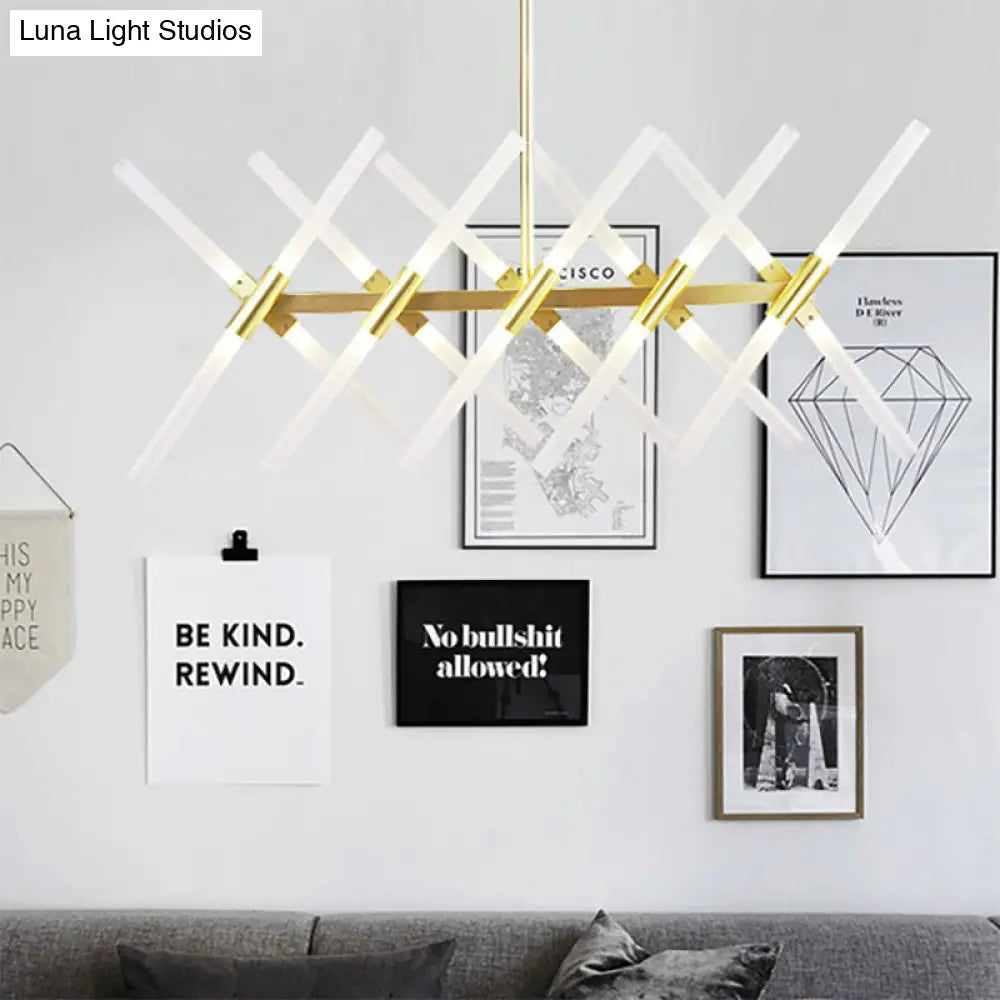 DecorBites™ Contemporary Tubular Acrylic Island Light: 20-Head Gold Pendant with Extendable Rod