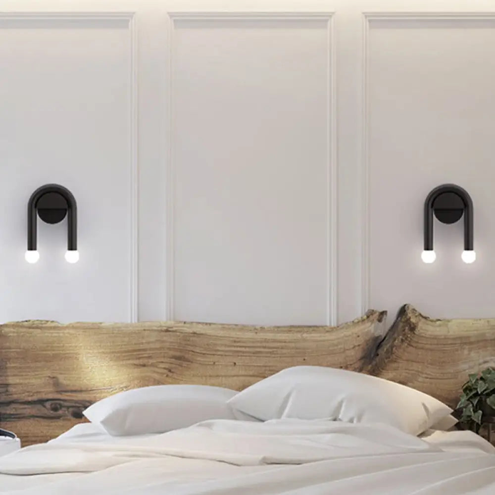 DecorBites™ Contemporary U-Shaped 2-Light Black Wall Mounted Lighting with Opal Glass Shade