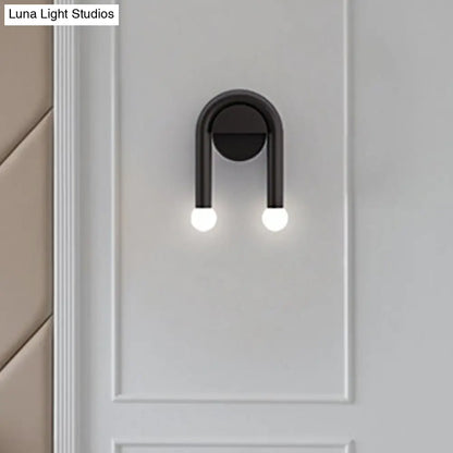 DecorBites™ Contemporary U-Shaped 2-Light Black Wall Mounted Lighting with Opal Glass Shade