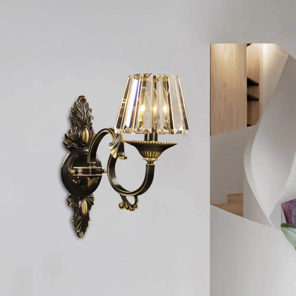 DecorBites™ Contemporary Wall-mounted Black and Gold Conic Crystal Prism Sconce Light with 1 Bulb