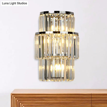 DecorBites™ Contemporary Wall Mounted Crystal Cylinder Sconce Light - 3 Silver Lights