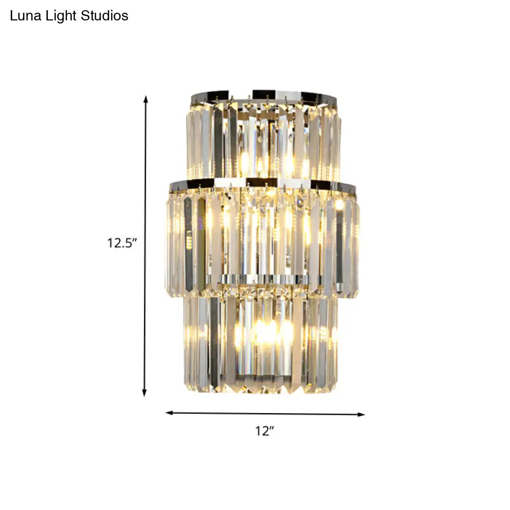 DecorBites™ Contemporary Wall Mounted Crystal Cylinder Sconce Light - 3 Silver Lights