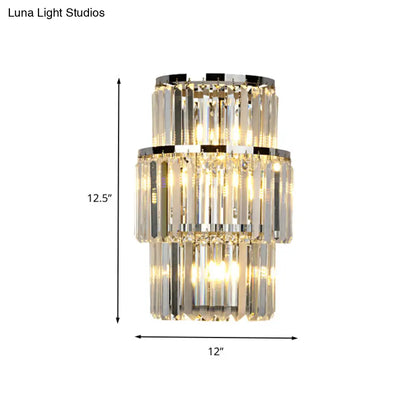DecorBites™ Contemporary Wall Mounted Crystal Cylinder Sconce Light - 3 Silver Lights