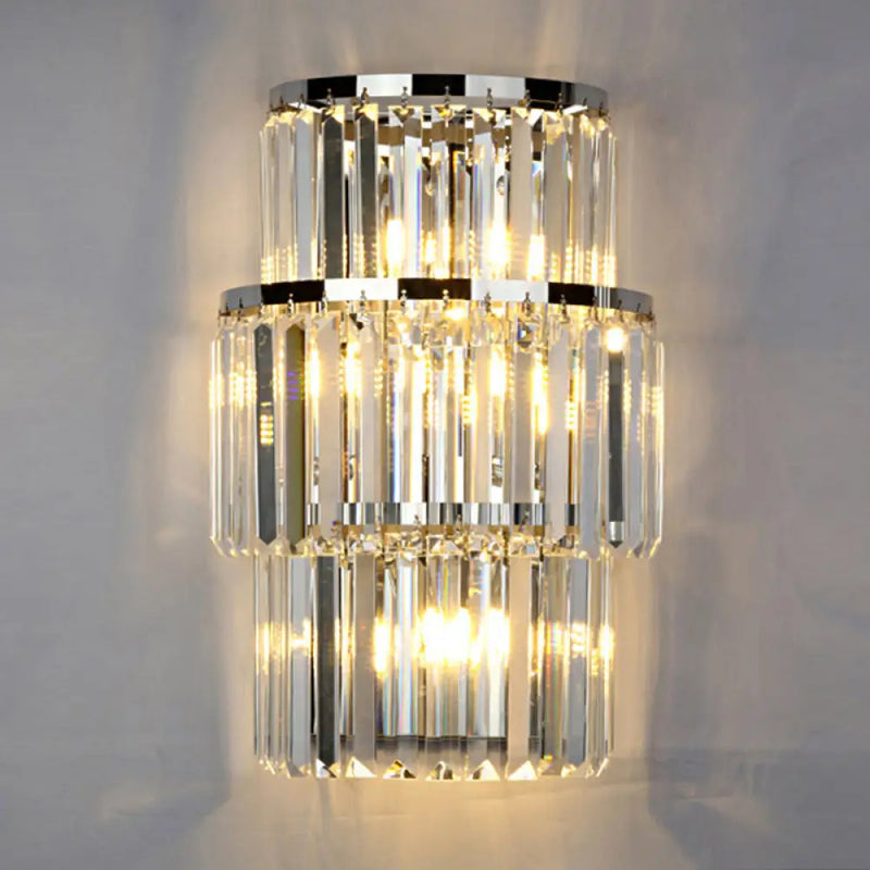 DecorBites™ Contemporary Wall Mounted Crystal Cylinder Sconce Light - 3 Silver Lights