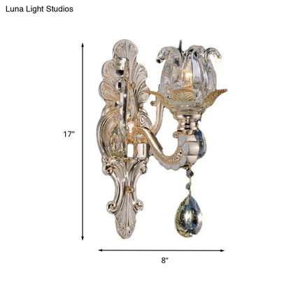 DecorBites™ Contemporary Wall-Mounted Floral Sconce Light Fixture with Crystal Drop - Clear Glass, 1/2 Heads