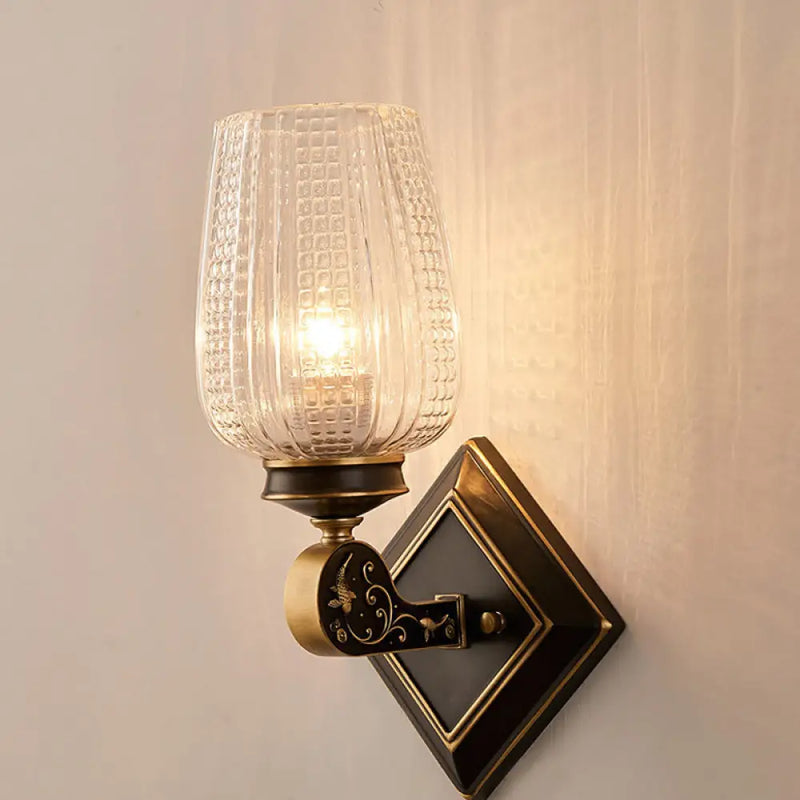 DecorBites™ Contemporary Wall Mounted Light with Clear Textured Glass - Brass Finish