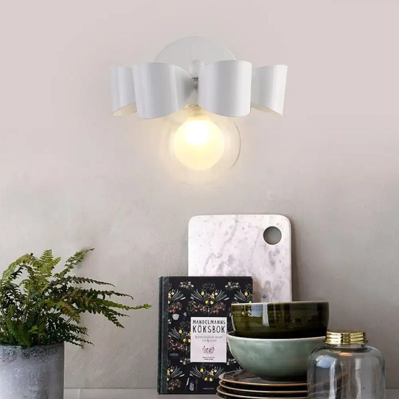 Contemporary white ceramic petal wall lamp bedroom glass round wall