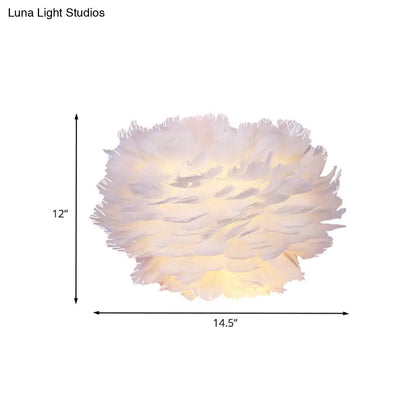 DecorBites™ Contemporary White Feather Flush Wall Sconce - 1 Bulb Fabric Wall Mounted Light for Bedside