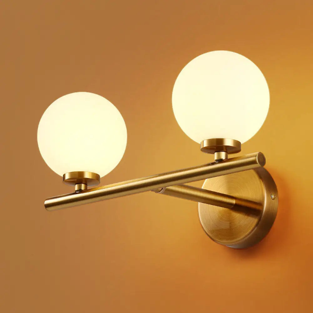 DecorBites™ Contemporary White Glass Bedside Wall Light in Gold - Spherical Wall Lighting Fixture